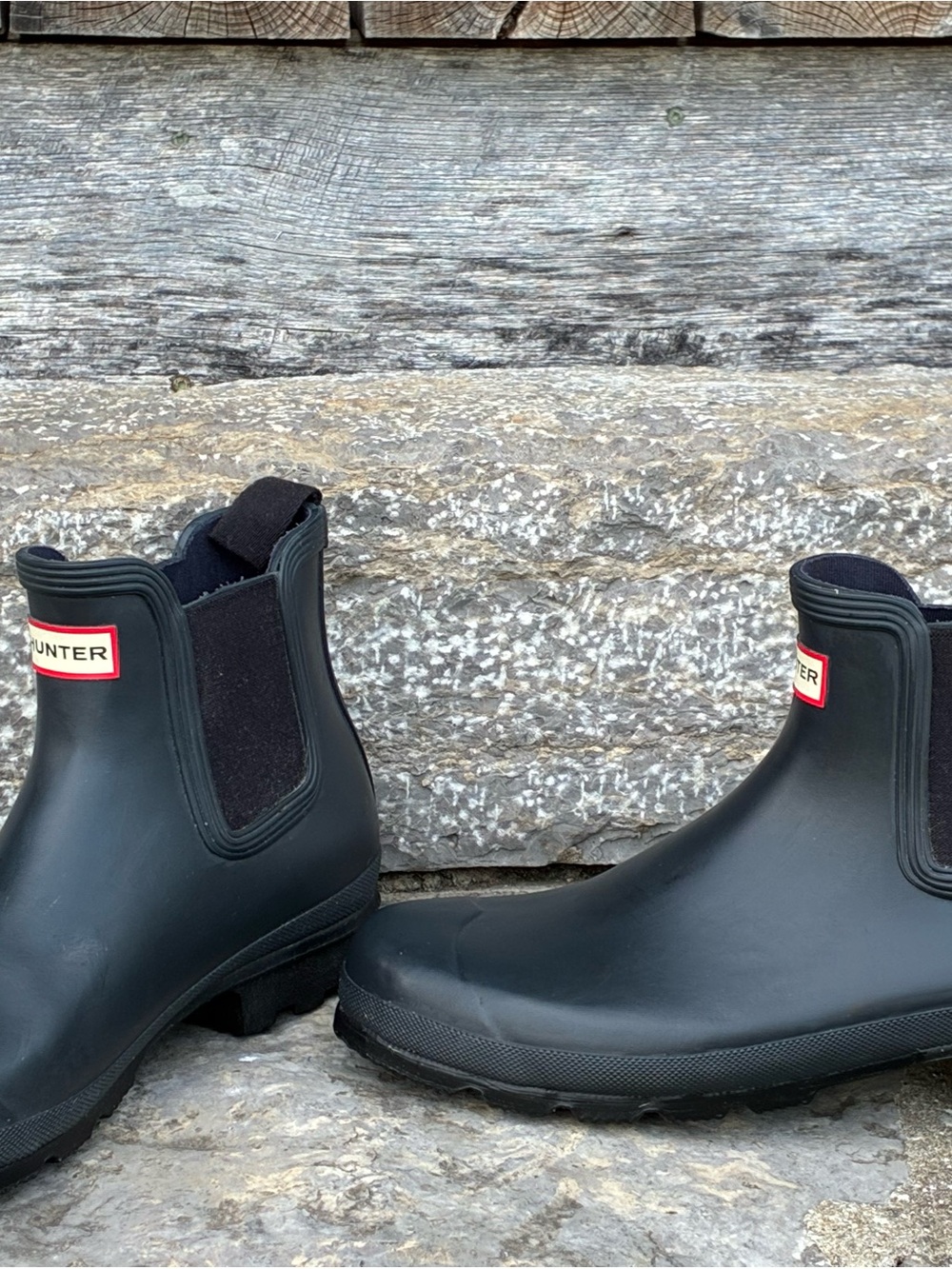 Hunter Navy Boots with Red Accent